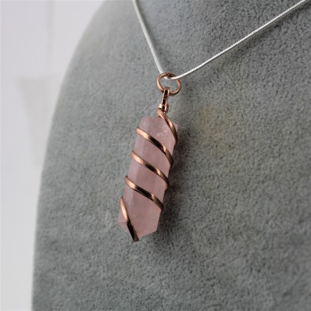 Copper Spiral Rose Quartz Pendant - Taurus Libra Capricorn Crystal Healing-1