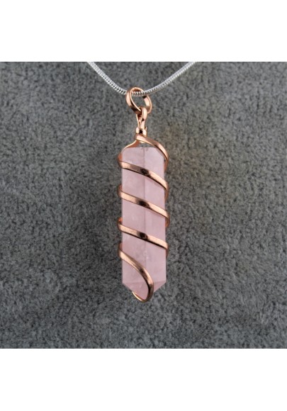 Copper Spiral Rose Quartz Pendant - Taurus Libra Capricorn Crystal Healing-2
