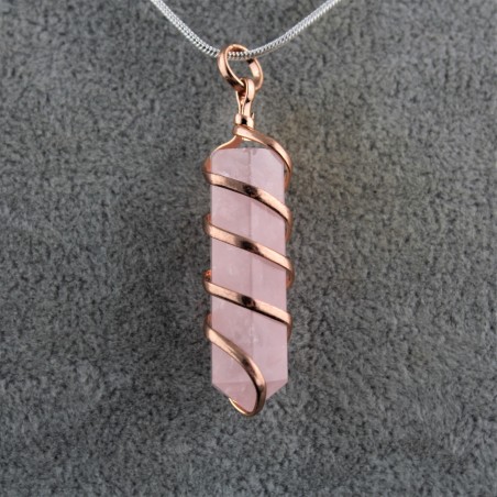 Copper Spiral Rose Quartz Pendant - Taurus Libra Capricorn Crystal Healing-2