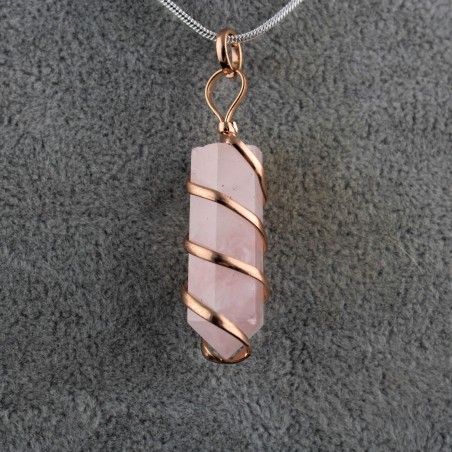 Copper Spiral Rose Quartz Pendant - Taurus Libra Capricorn Crystal Healing-3