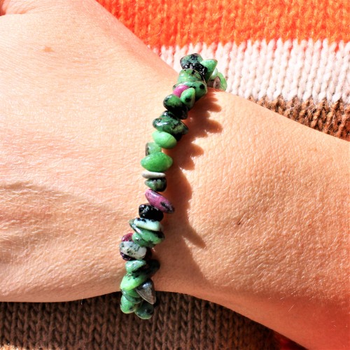 Bracelet Anyolite Ruby Zoisite Chips Reiki Crystal Therapy-3