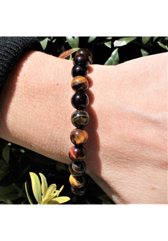 Bracelet L'oeil du tigre et Oeil de boeuf Bracelet boule 8mm Minéraux des chakras-1