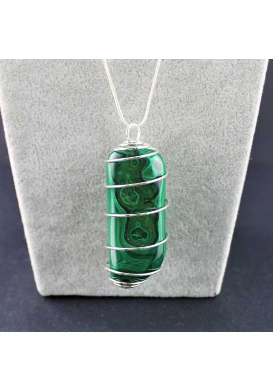 LARGE MALACHITE Pendant Hand Made on SILVER Plated Spiral A+-1