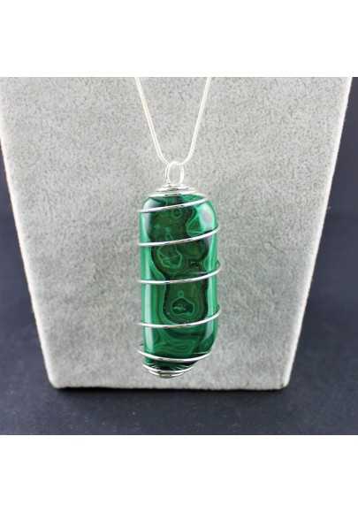 LARGE MALACHITE Pendant Hand Made on SILVER Plated Spiral A+-1