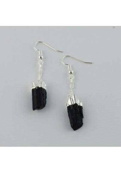 Earrings Rough Black Tourmaline Stone no Elettrosmog Capricorn Zodiac-1