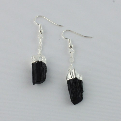 Earrings Rough Black Tourmaline Stone no Elettrosmog Capricorn Zodiac-1