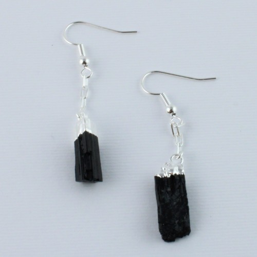 Earrings Rough Black Tourmaline Stone no Elettrosmog Capricorn Zodiac-2