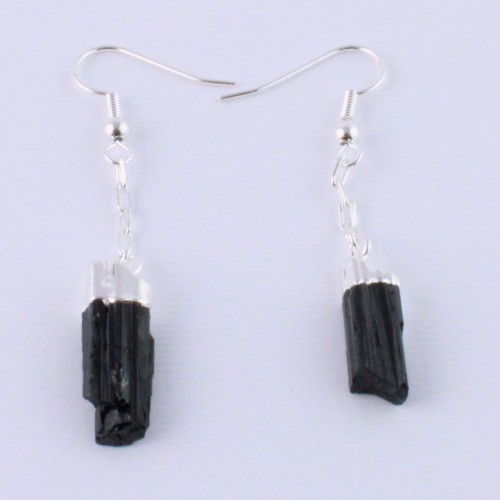 Earrings Rough Black Tourmaline Stone no Elettrosmog Capricorn Zodiac-3