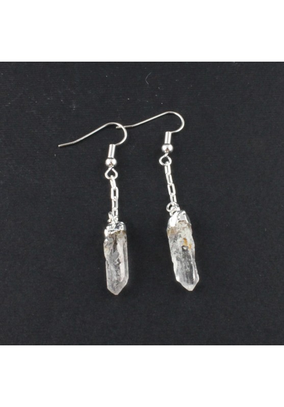 Aretes en vera Punta de Cuarzo Blanco Plateado Plata Terapia de cristales-2