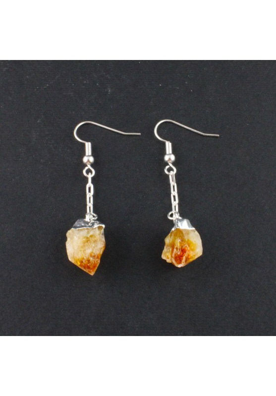 Aretes en Punta Cuarzo Citrino en Bruto Palteado Plata Terapia de cristales-2