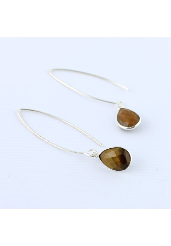 Boucles d'oreilles oeil de tigre multiforme Plaqué argent Minéraux Cristaux-1