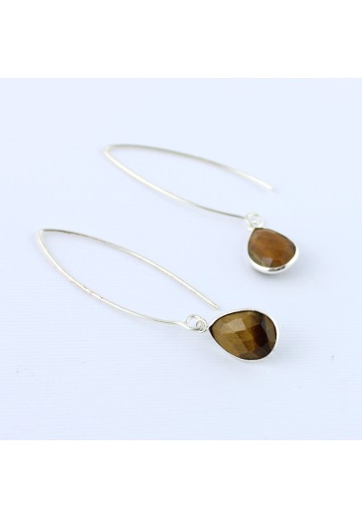 Tiger eye earrings multifaceted Silver plated Minerals Crystals-1