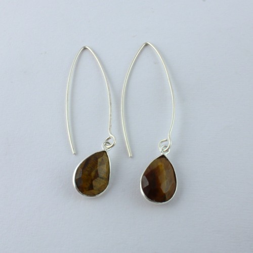 Tiger eye earrings multifaceted Silver plated Minerals Crystals-3