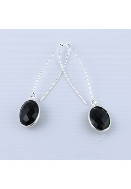 Pendientes en ónix negro multifacético Plateado Minerales Cristales-1