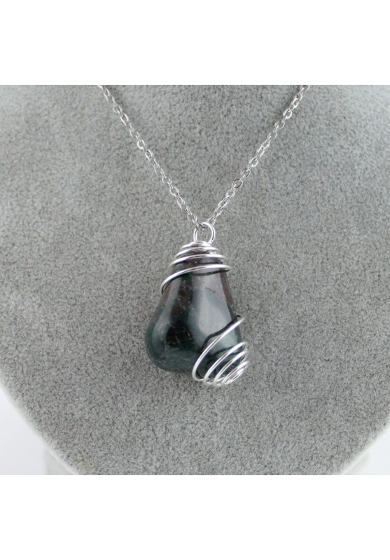 MOSS Agate Pendant Hand Made on Silver Plated Spiral Charm Natural A+