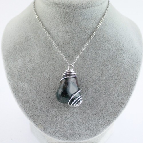 MOSS Agate Pendant- Taurus Scorpio Zodiac Silver Plated Spiral A+