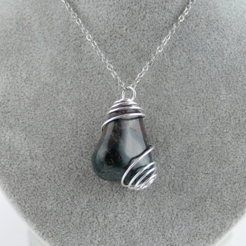 MOSS Agate Pendant- Taurus Scorpio Zodiac Silver Plated Spiral A+