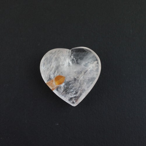 COEUR en QUARTZ HYALIN avec inclusion de massage minéral Reiki