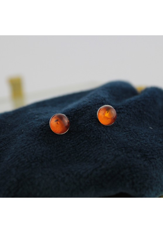 AMBER Earrings on Silver 6mm Chakra Couple Jewelry