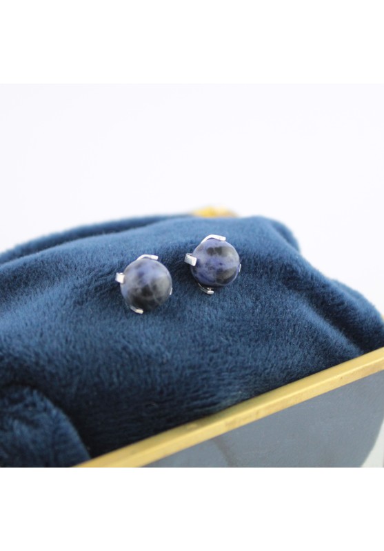 Pendientes SODALITA 8mm sobre Plata Cristal Chakra Reiki Zen Joyería Azul