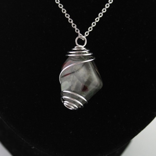 Pendant in Heliotrope Bloodstone - ARIES Zodiac Necklace Handmade Silver