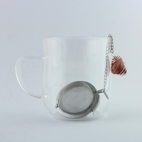 Steel Herbal Tea Infuser Filter with CORNELIAN Agate Pendant handcrafted Mounted Spiral Zen-3