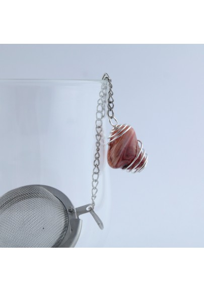 Steel Herbal Tea Infuser Filter with CORNELIAN Agate Pendant handcrafted Mounted Spiral Zen-1