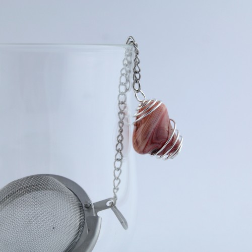 Steel Herbal Tea Infuser Filter with CORNELIAN Agate Pendant handcrafted Mounted Spiral Zen-1