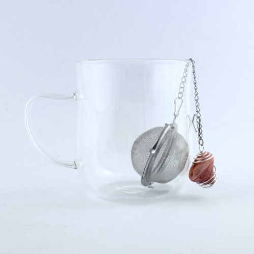 Steel Herbal Tea Infuser Filter with CORNELIAN Agate Pendant handcrafted Mounted Spiral Zen-2