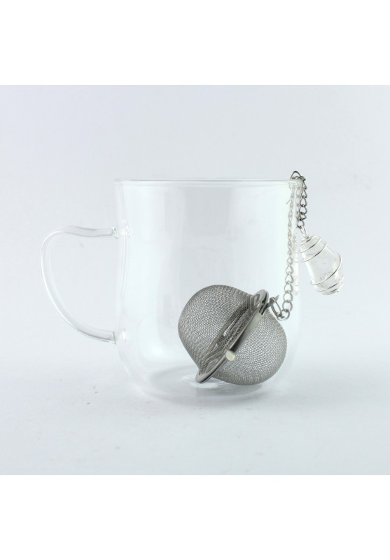 Steel herbal tea infuser with HYALINO QUARTZ Spiral Pendant and Rock Crystal Handcrafted Zen Mounted-1