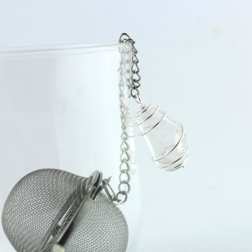 Infuseur à tisane en acier Pendentif Spirale HYALINO QUARTZ Cristal de Roche Montè à la main Zen-3
