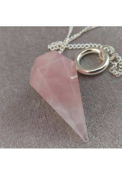 Pendolino Professionale in QUARZO ROSA Pendolo Meditazione Amore Argento Chakra-1