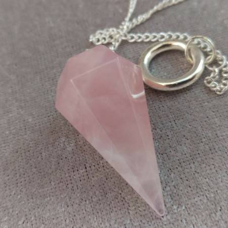 Pendolino Professionale in QUARZO ROSA Pendolo Meditazione Amore Argento Chakra-1