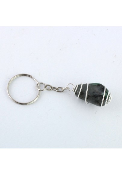EMERALD Tumbled Keychain Keyring - TAURUS Zodiac Silver Plated Spiral Gift Idea Handmade