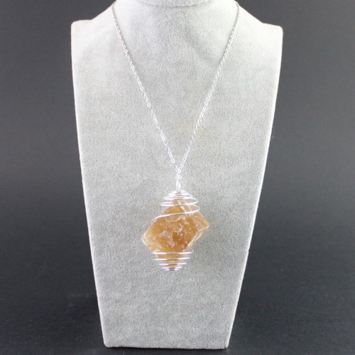 HONEY CALCITE Pendant Rough Hand Made on SILVER Plated Spiral