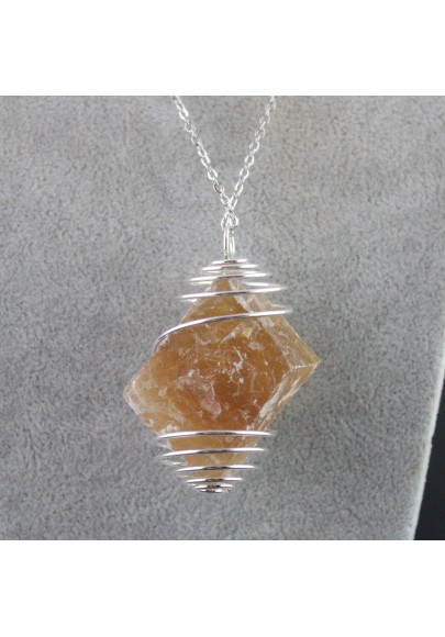 HONEY CALCITE Pendant Rough Hand Made on SILVER Plated Spiral