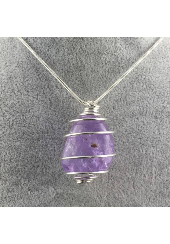 Ciondolo AMETISTA Montata Artigianalmente Spirale Placcata Argento Collana A+-1