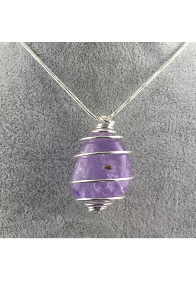 Pendentif Améthyste Fabriqué à la main Spirale Plaqué Argent Collier A+-1