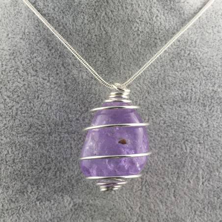 Pendentif Améthyste Fabriqué à la main Spirale Plaqué Argent Collier A+-1