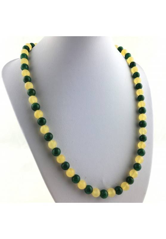 COLLANA in Sfere di CALCITE GIALLA e AVVENTURINA VERDE Gioiello Regalo Chakra A+-1