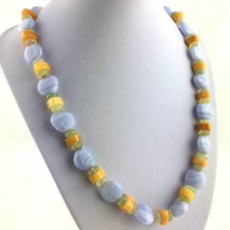 Blue CHALCEDONY JADE & CALCITE Necklace Jewel Crystal Chakra High Quality A+-1