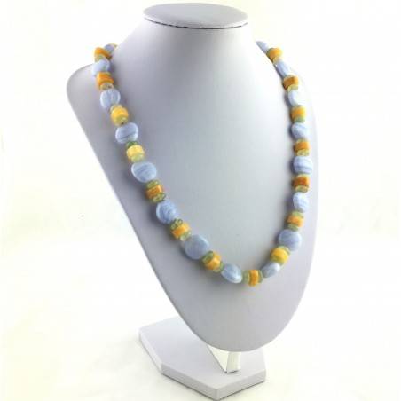 Blue CHALCEDONY JADE & CALCITE Necklace Jewel Crystal Chakra High Quality A+-2