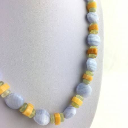 Blue CHALCEDONY JADE & CALCITE Necklace Jewel Crystal Chakra High Quality A+-3