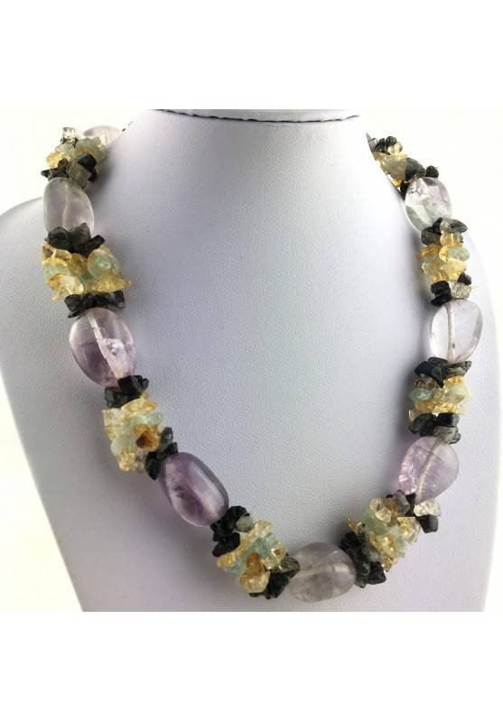 Speciale COLLANA Burattati di FLUORITE mista Scaglie di QUARZO e CITRINO Regalo-1