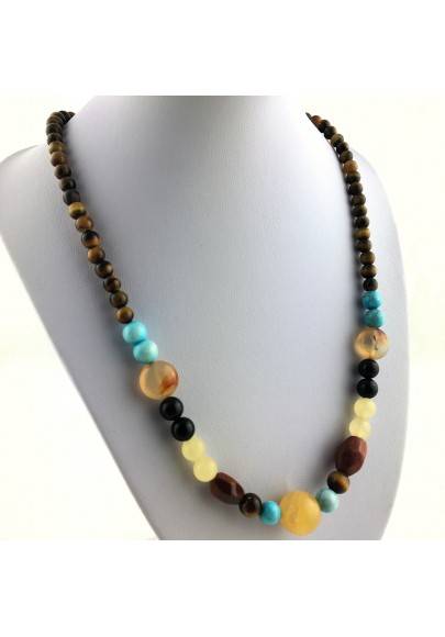Collar CALCITA Amarilla Ojo de Tigre ONIX Negro CORNALINA Piedra del Sol-1