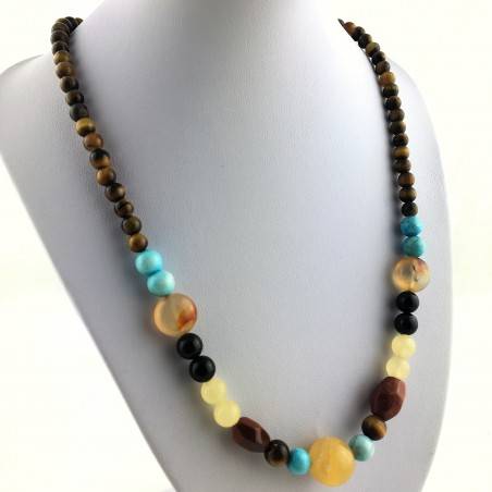 Collar CALCITA Amarilla Ojo de Tigre ONIX Negro CORNALINA Piedra del Sol-1