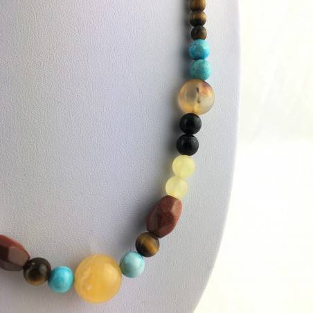 Collar CALCITA Amarilla Ojo de Tigre ONIX Negro CORNALINA Piedra del Sol-2