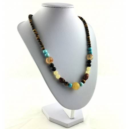 Collar CALCITA Amarilla Ojo de Tigre ONIX Negro CORNALINA Piedra del Sol-4