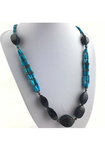Preciosa COLLAR en LAPISLÁZULI de Alta Calidad y TURQUESA Chakra A+-1