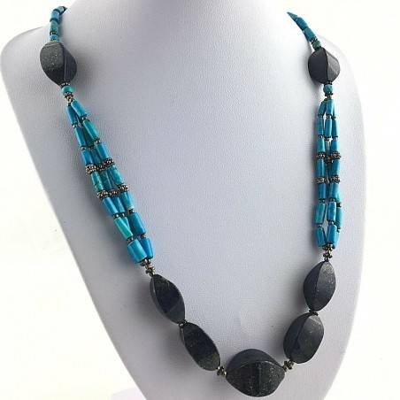 Preciosa COLLAR en LAPISLÁZULI de Alta Calidad y TURQUESA Chakra A+-1